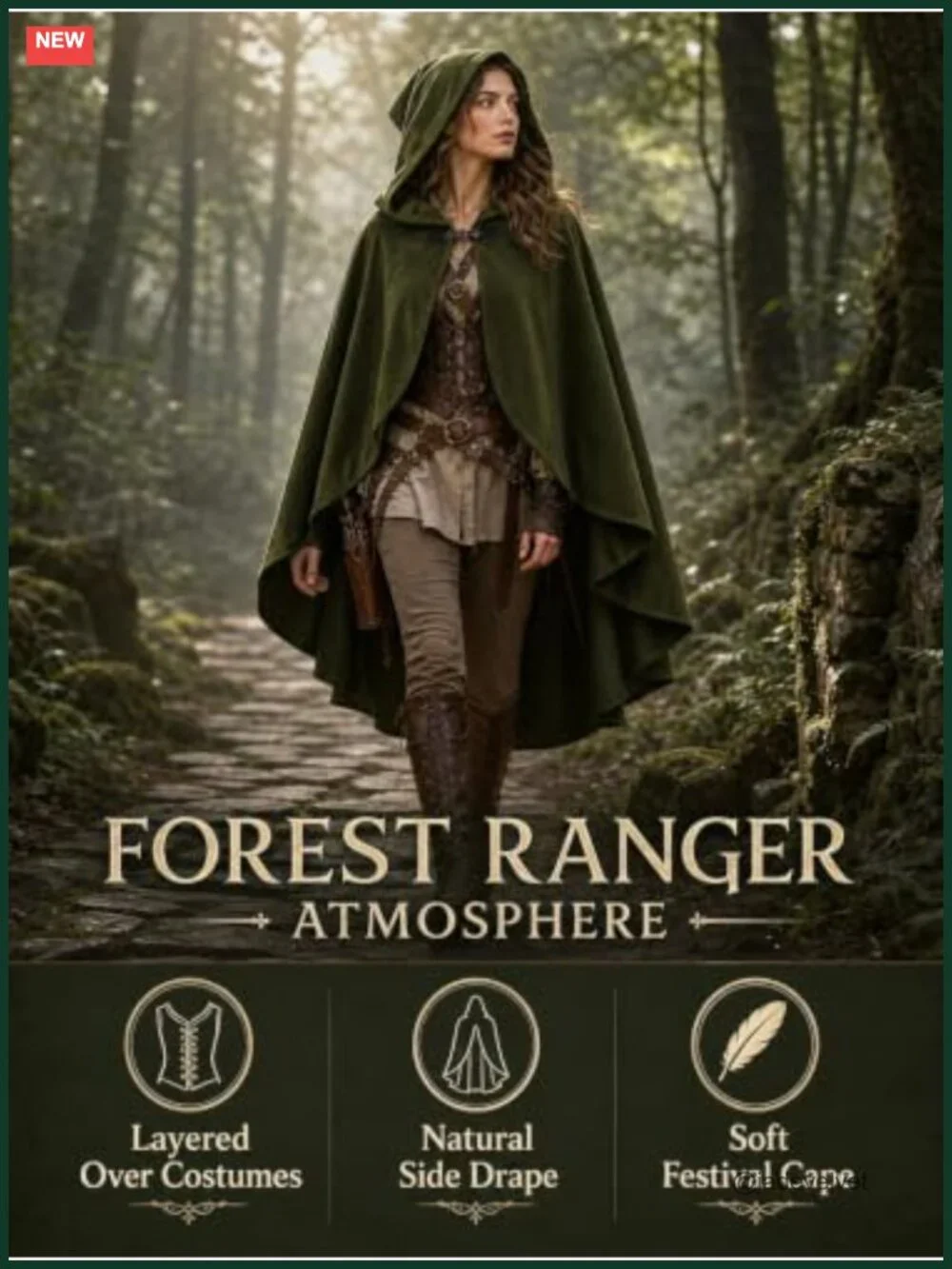 Medieval Cloak Cape Costume for Halloween Renaissance Faire, One Size